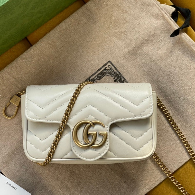 SAC GG MARMONT MINI 16 EN CUIR DE VEAU BLANC