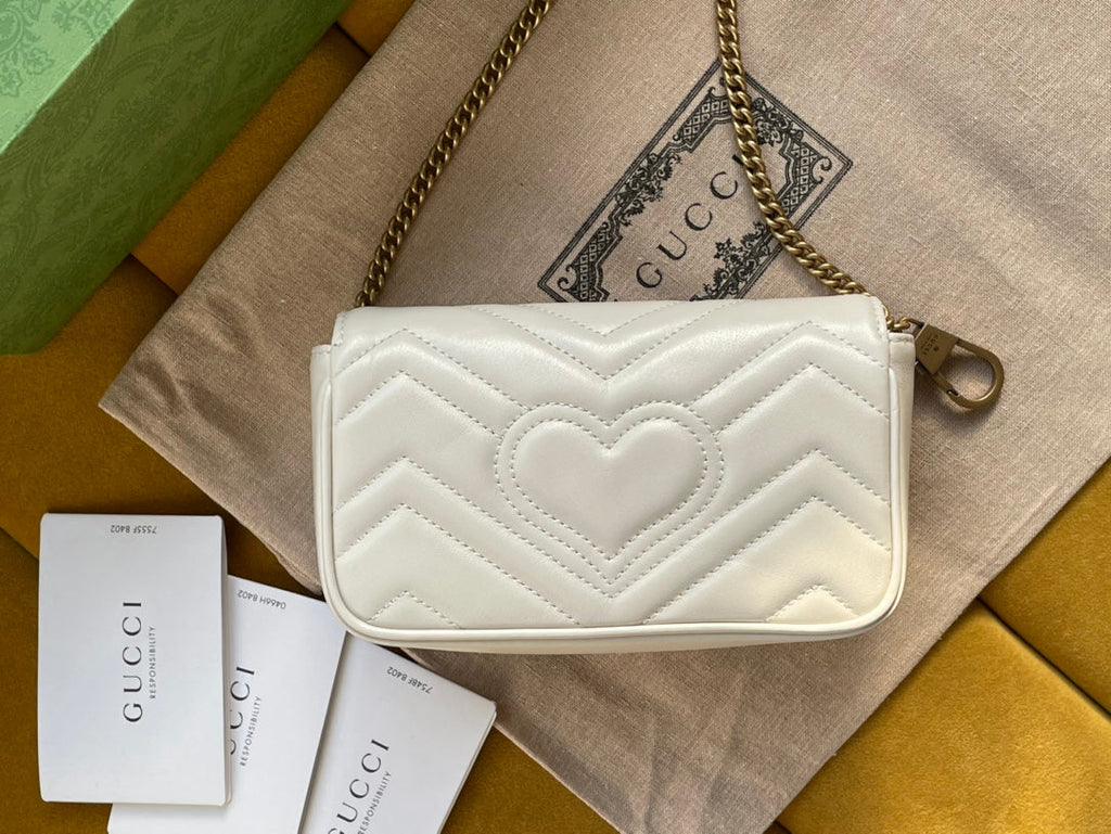 SAC GG MARMONT MINI 16 EN CUIR DE VEAU BLANC
