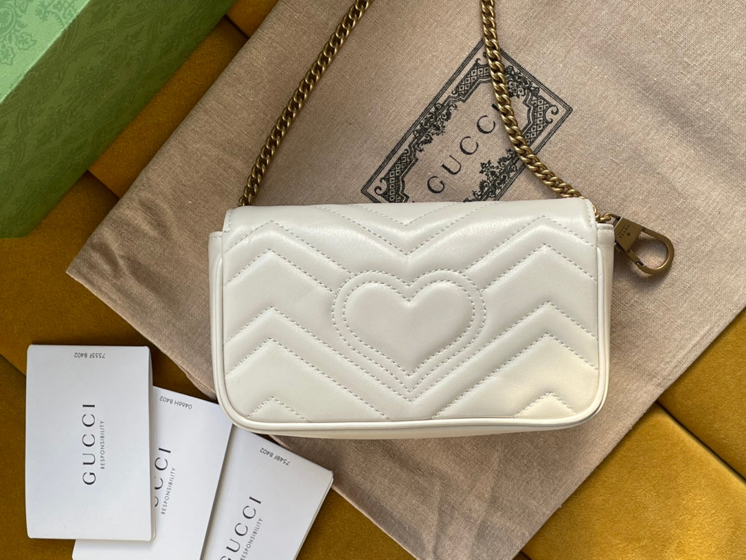 SAC GG MARMONT MINI 16 EN CUIR DE VEAU BLANC