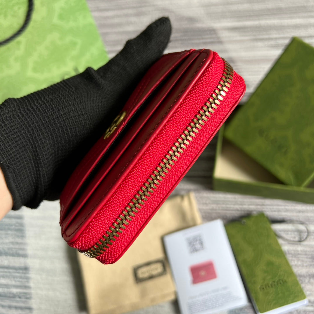 PORTEFEUILLE GG MARMONT MINI 11 EN CUIR DE VEAU ROUGE CERISE