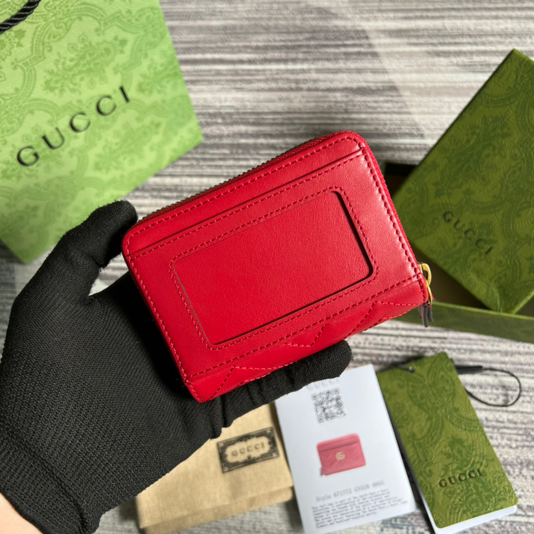 PORTEFEUILLE GG MARMONT MINI 11 EN CUIR DE VEAU ROUGE CERISE