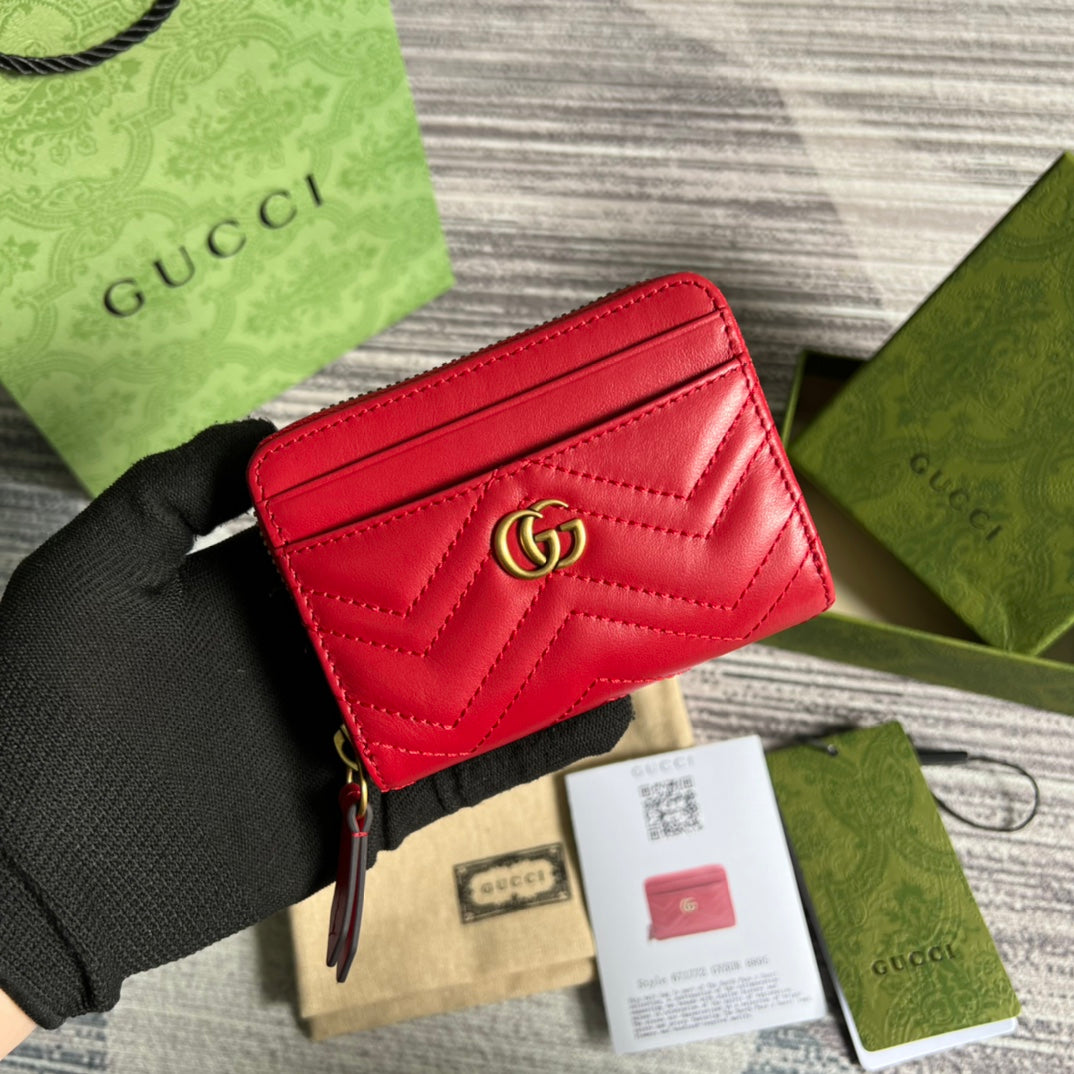 PORTEFEUILLE GG MARMONT MINI 11 EN CUIR DE VEAU ROUGE CERISE
