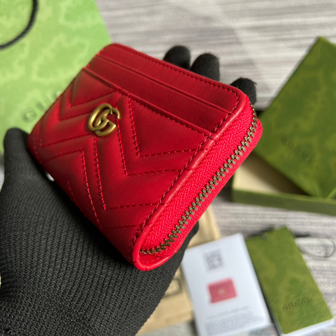 PORTEFEUILLE GG MARMONT MINI 11 EN CUIR DE VEAU ROUGE CERISE
