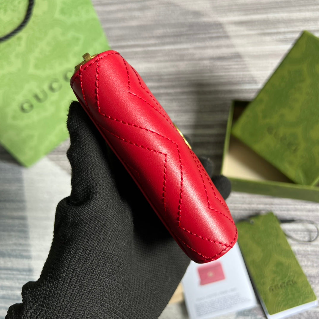 PORTEFEUILLE GG MARMONT MINI 11 EN CUIR DE VEAU ROUGE CERISE