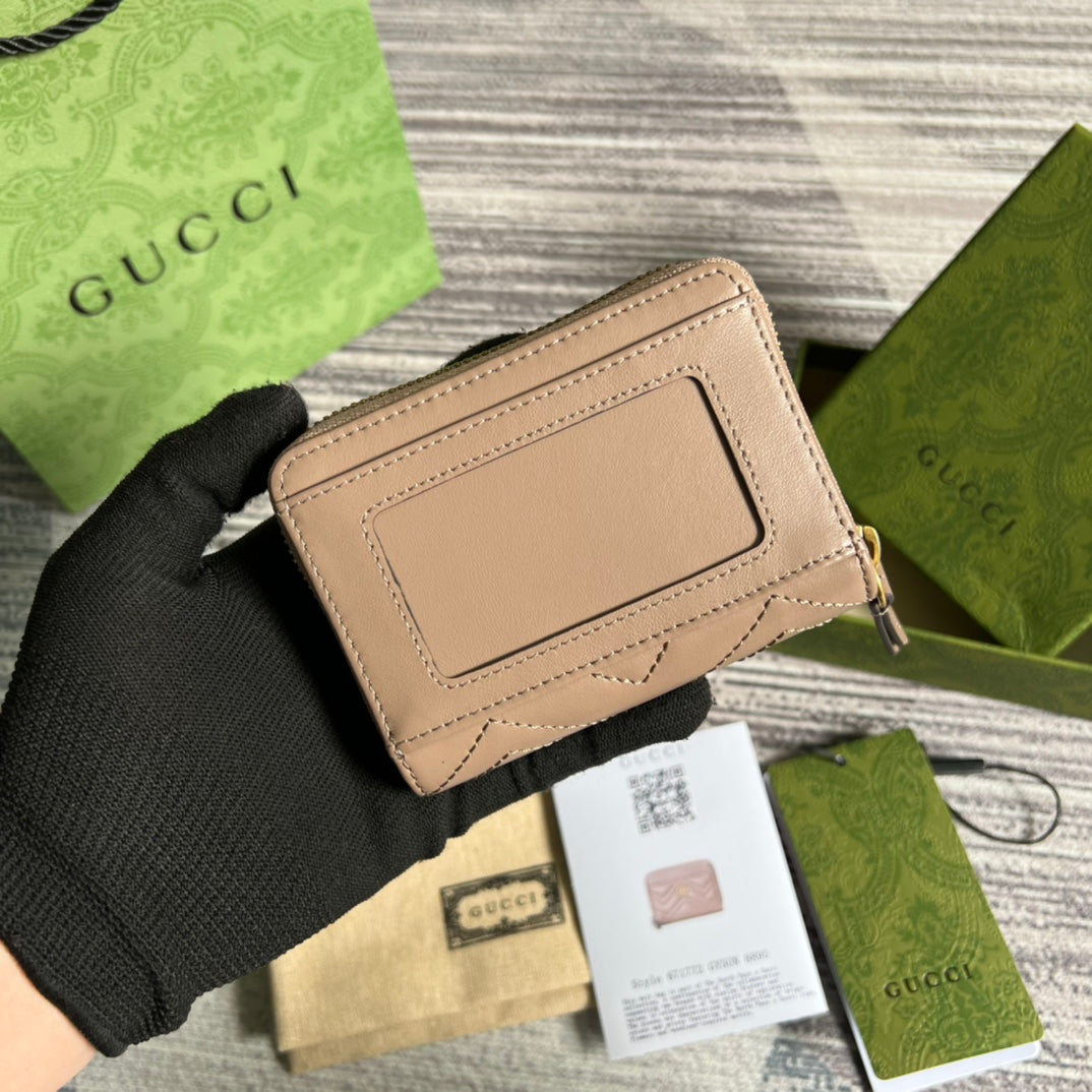 PORTEFEUILLE GG MARMONT MINI 11 EN CUIR DE VEAU BEIGE