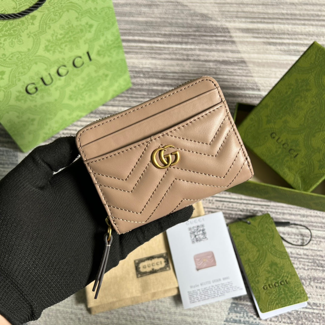 PORTEFEUILLE GG MARMONT MINI 11 EN CUIR DE VEAU BEIGE
