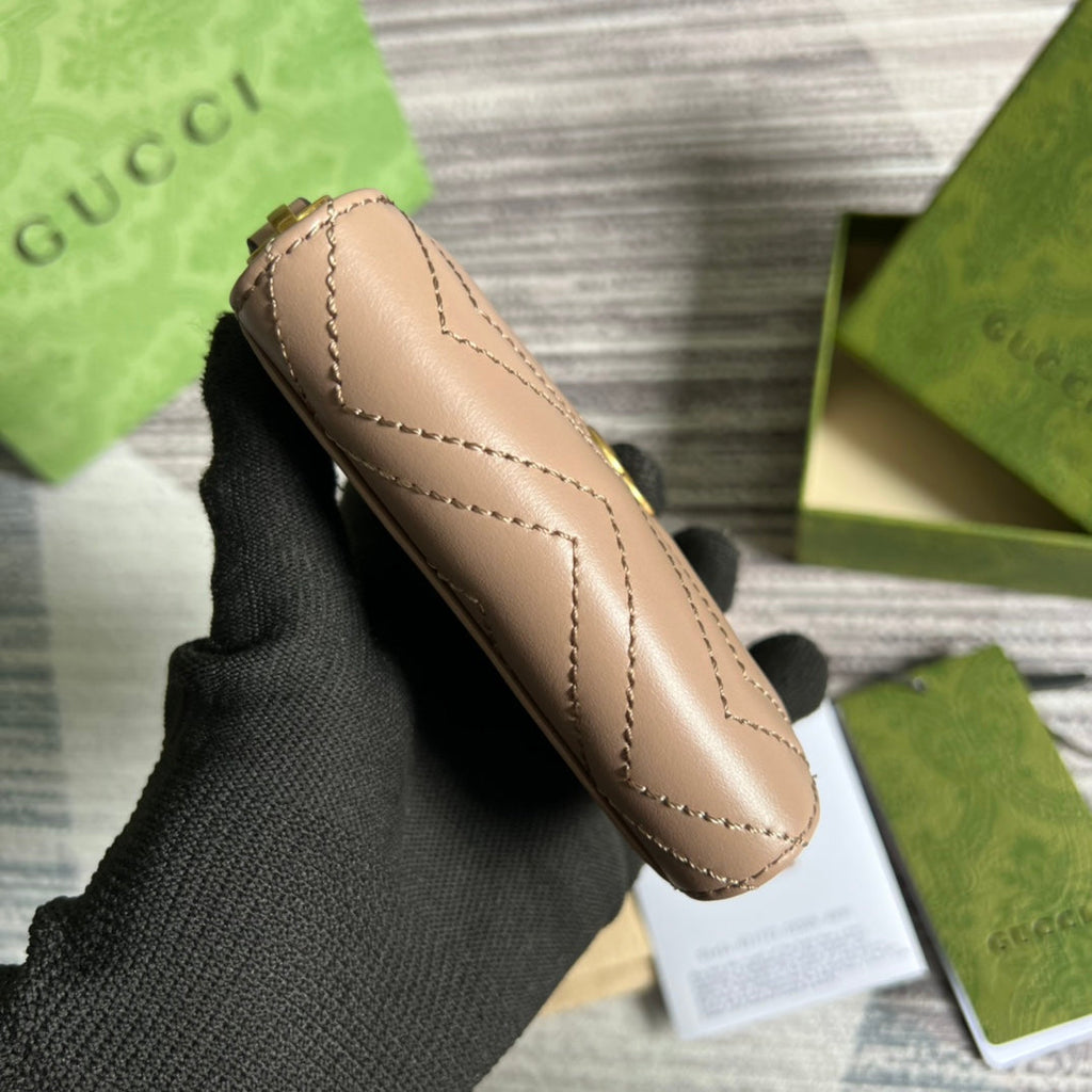 PORTEFEUILLE GG MARMONT MINI 11 EN CUIR DE VEAU BEIGE