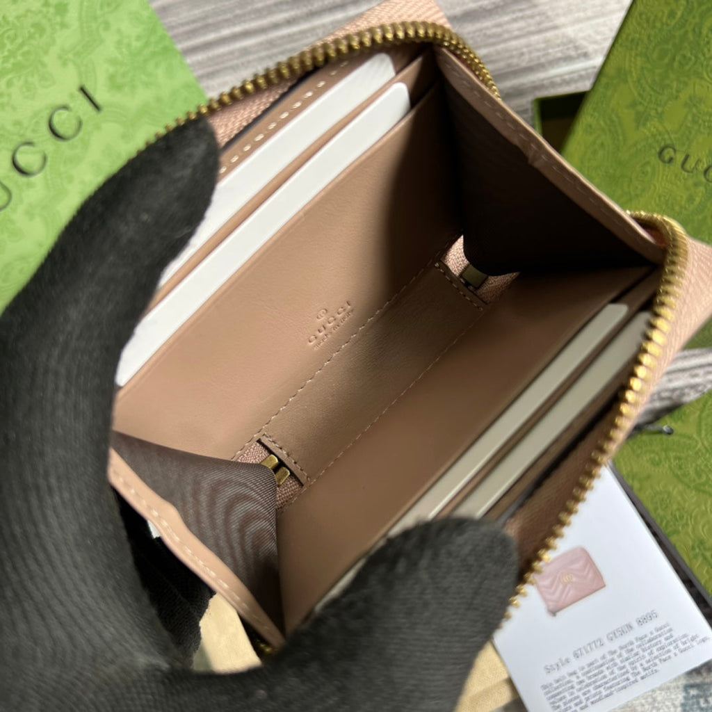 PORTEFEUILLE GG MARMONT MINI 11 EN CUIR DE VEAU BEIGE