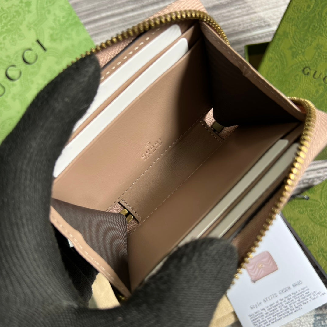 PORTEFEUILLE GG MARMONT MINI 11 EN CUIR DE VEAU BEIGE