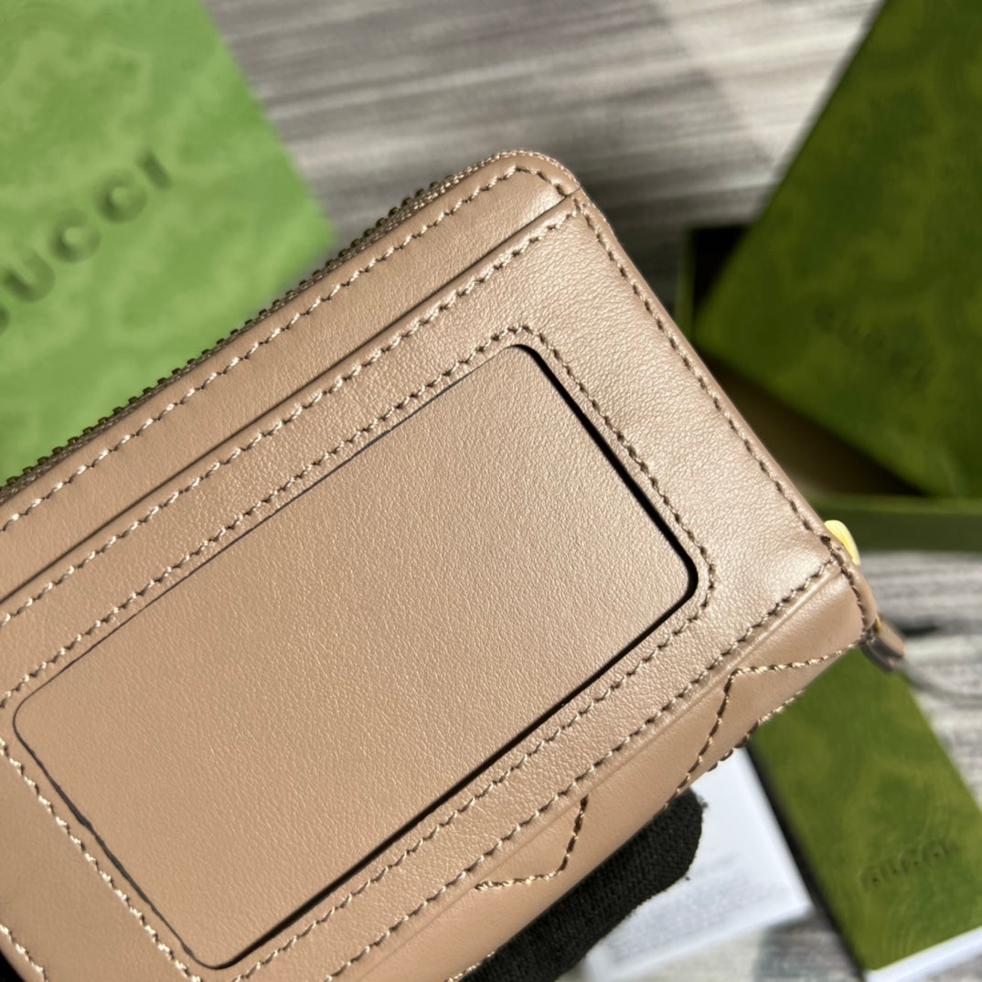 PORTEFEUILLE GG MARMONT MINI 11 EN CUIR DE VEAU BEIGE