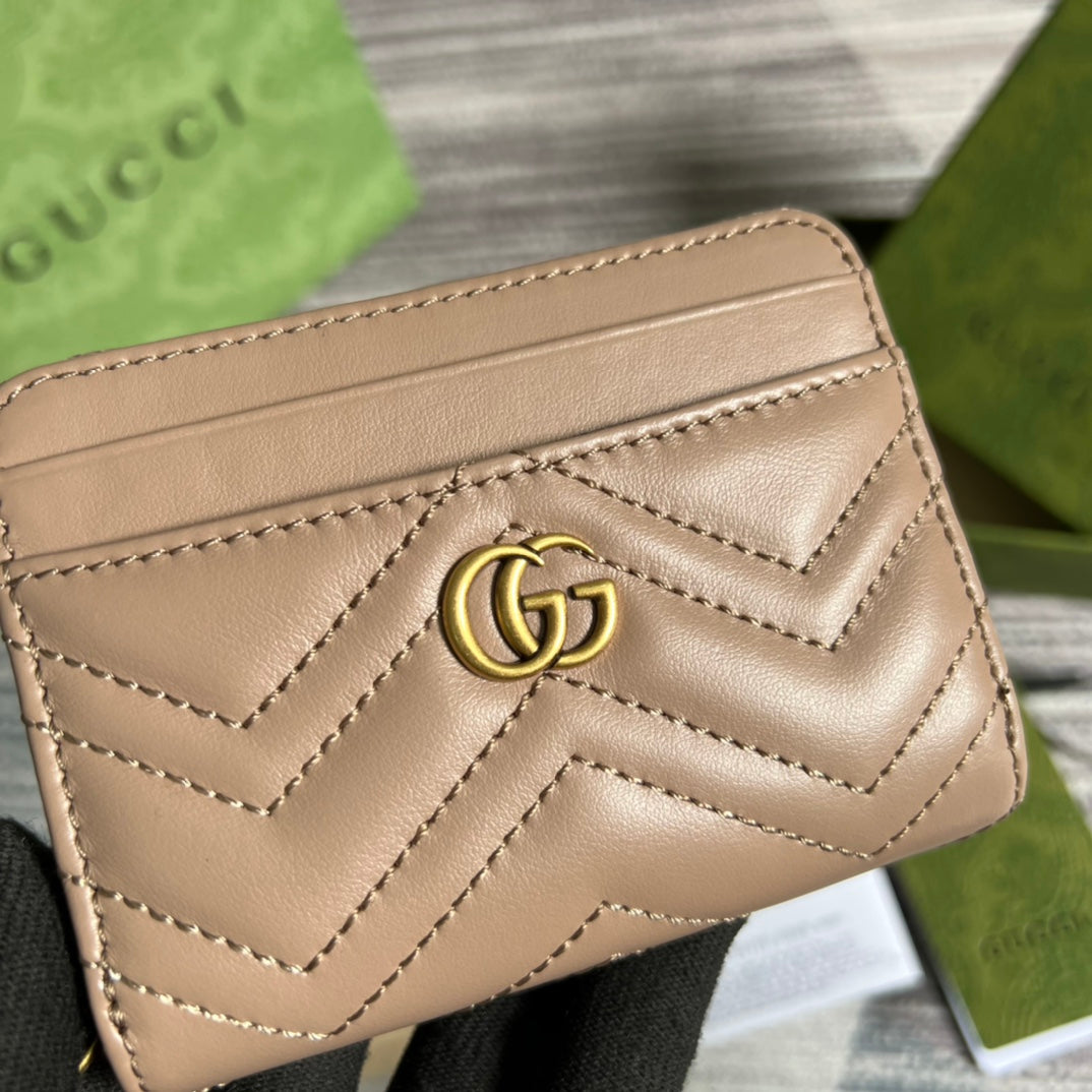 PORTEFEUILLE GG MARMONT MINI 11 EN CUIR DE VEAU BEIGE