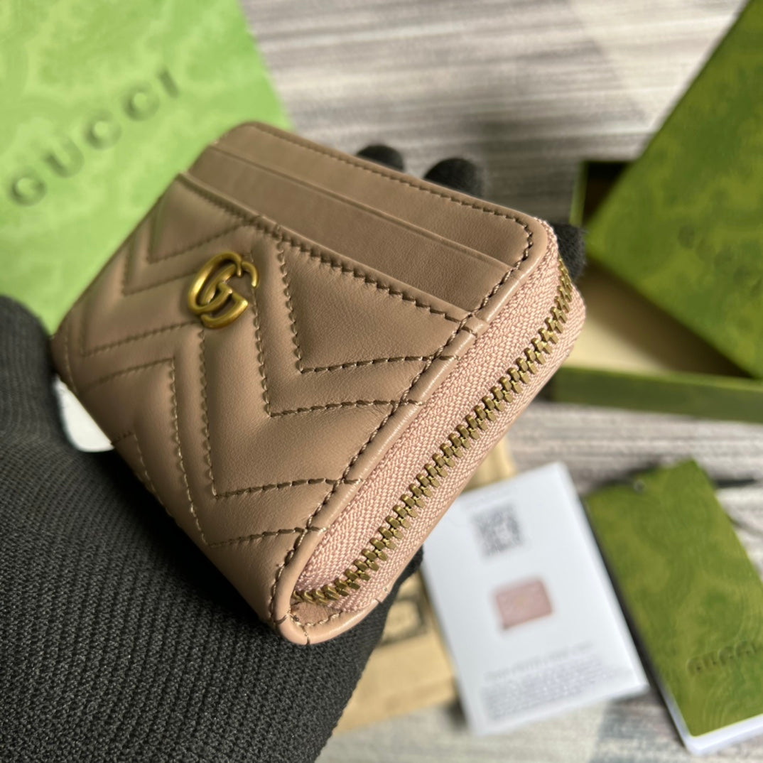 PORTEFEUILLE GG MARMONT MINI 11 EN CUIR DE VEAU BEIGE