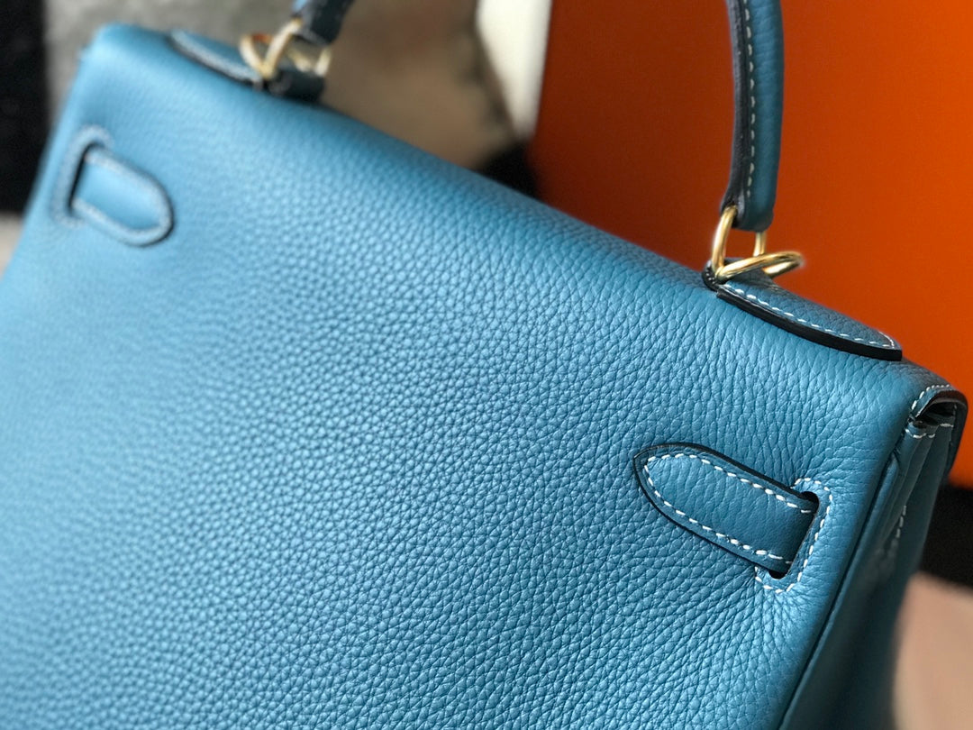 HM KELLY 25CM BLEU DENIM TOGO QUINCAILLERIE OR