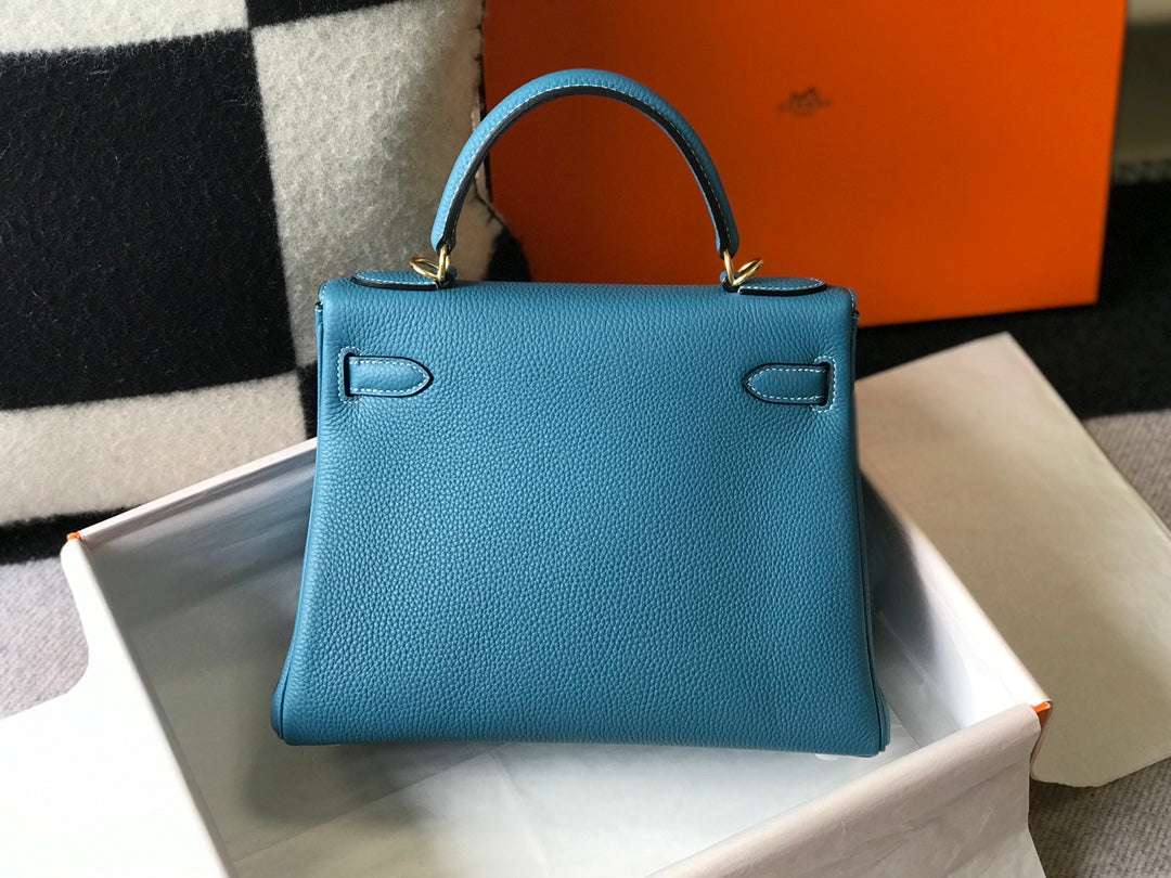 HM ケリー 32cm デニム ブルー トゴレザー ゴールド金具