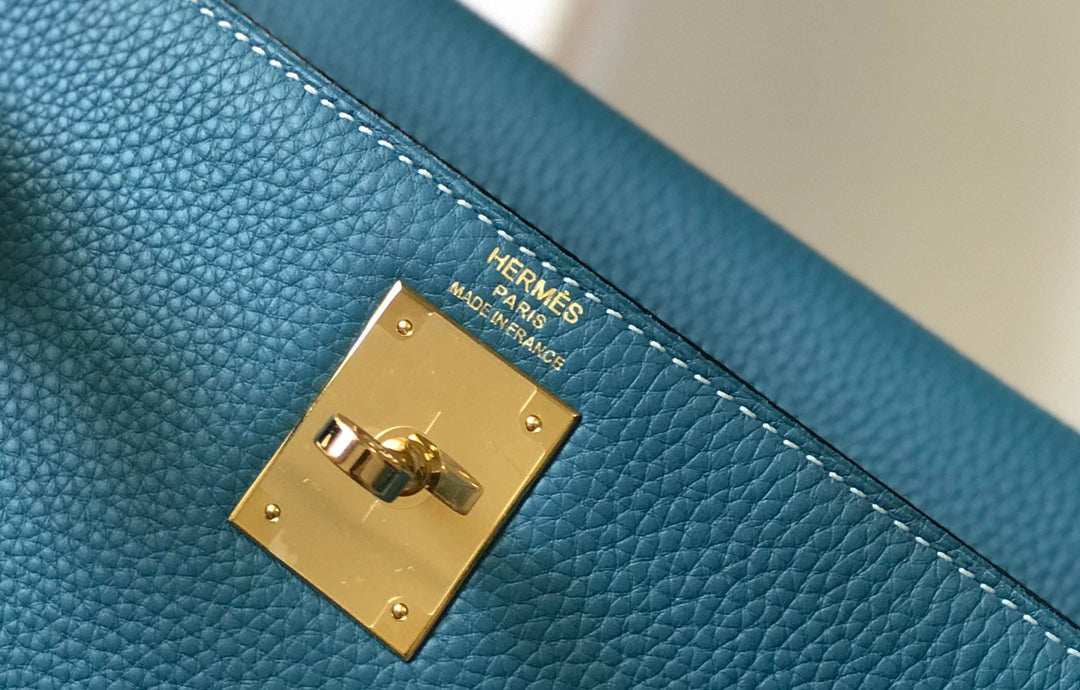 HM ケリー 32cm デニム ブルー トゴレザー ゴールド金具