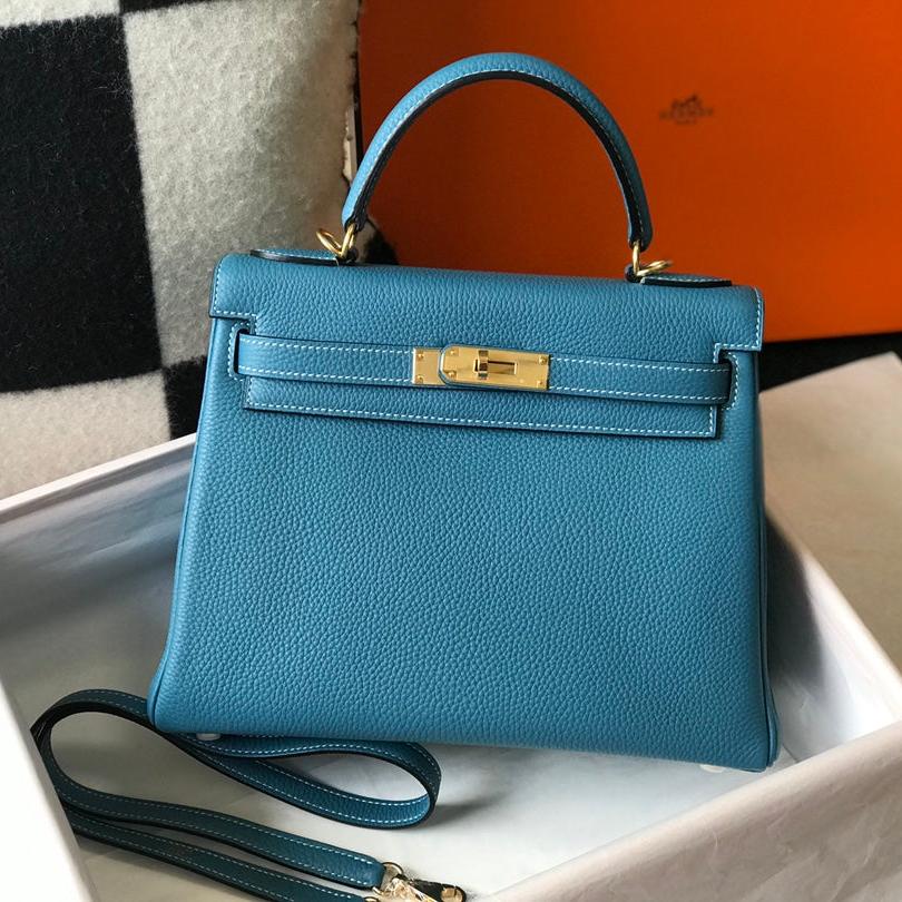 HM KELLY 25CM BLEU DENIM TOGO QUINCAILLERIE OR