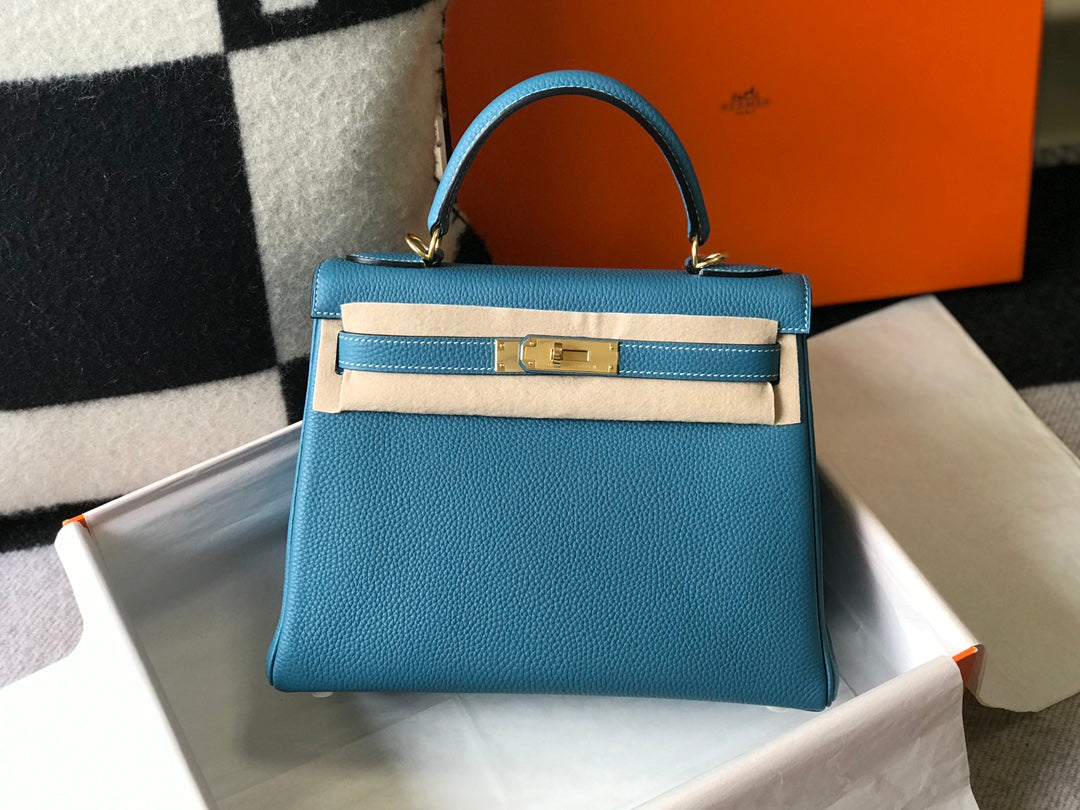 HM KELLY 25CM BLEU DENIM TOGO QUINCAILLERIE OR