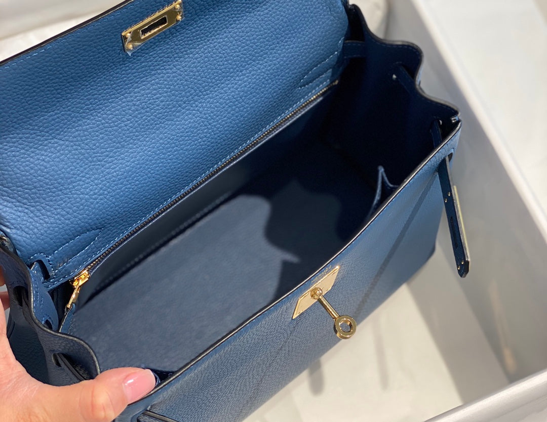 HM ケリー 32cm ブルー トーゴレザー ゴールド金具