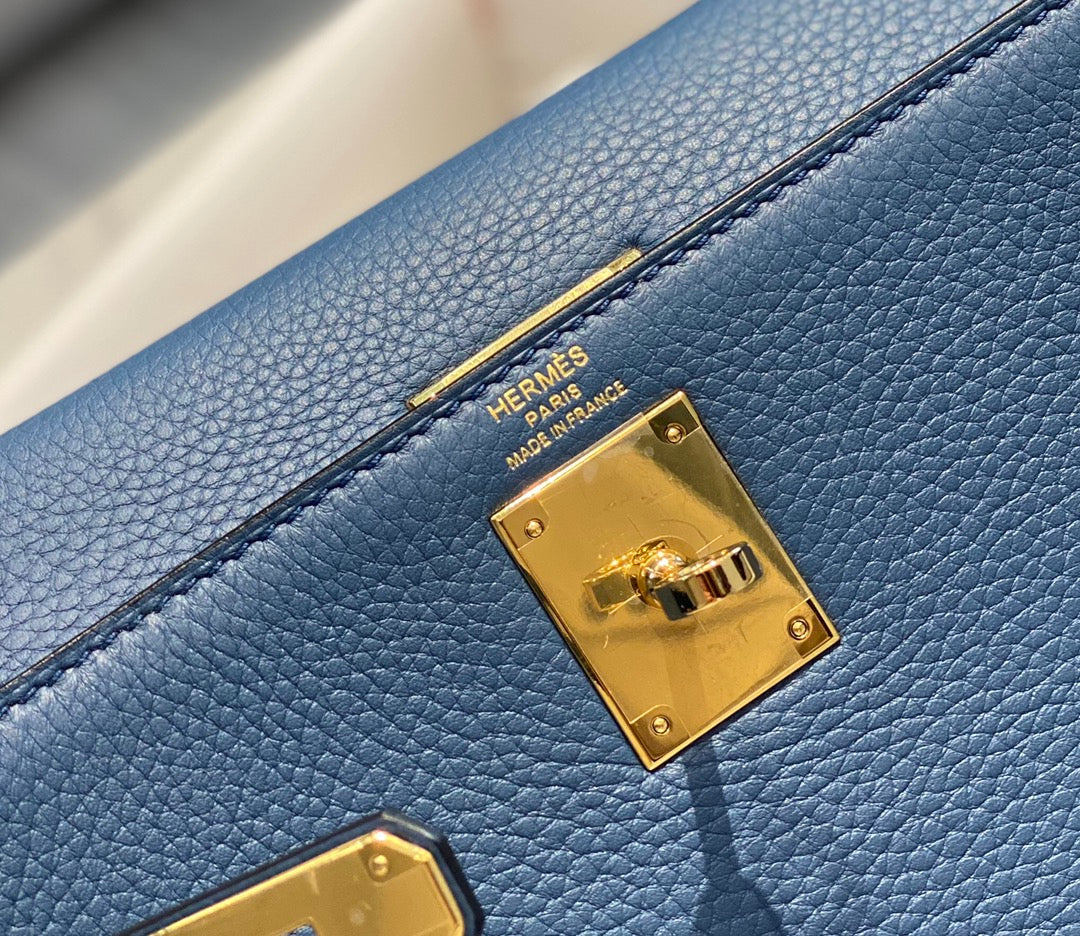 HM ケリー 32cm ブルー トーゴレザー ゴールド金具