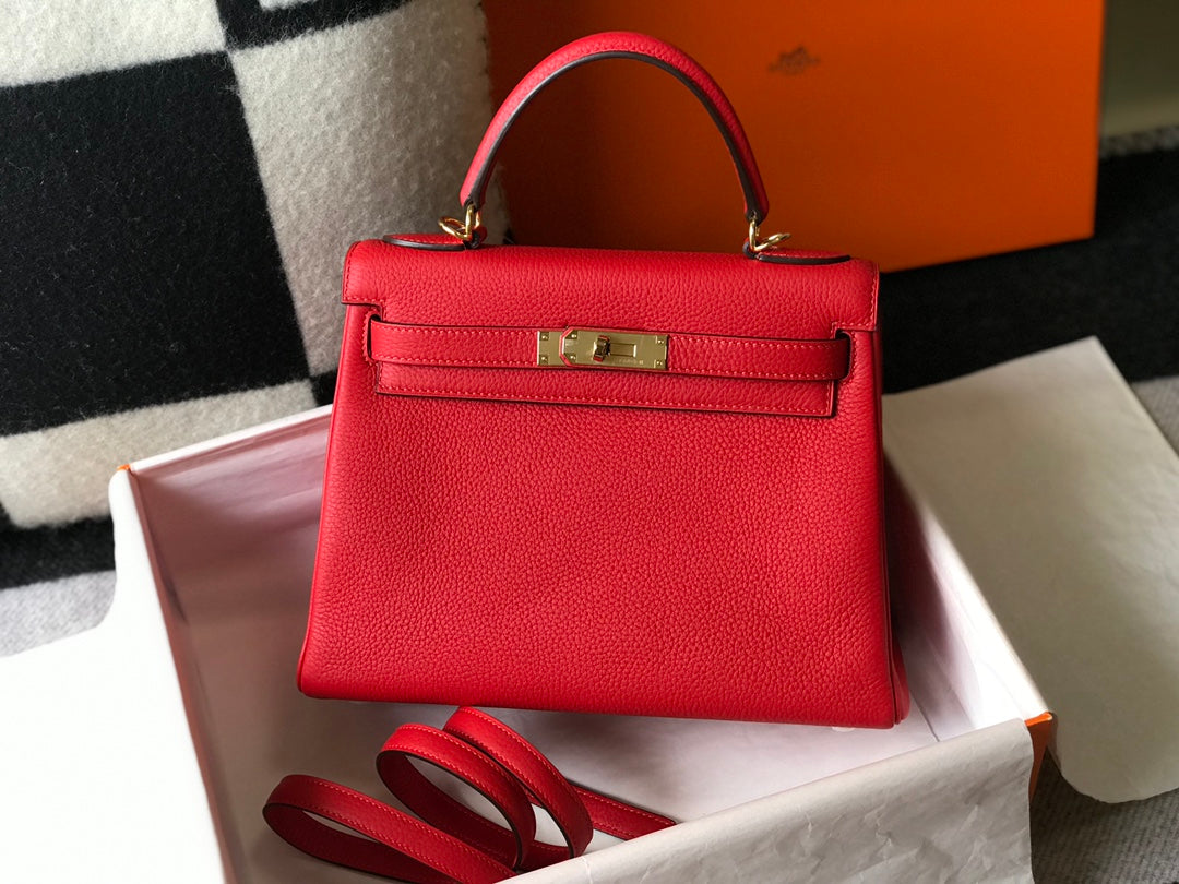 HM ケリー 28cm レッド トーゴ ゴールド金具