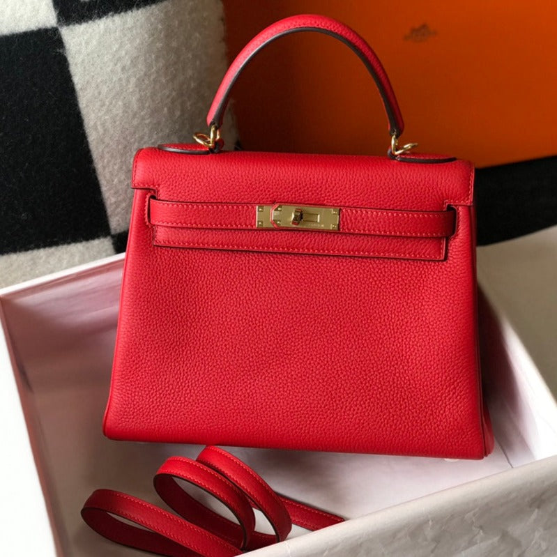 HM ケリー 32cm レッド トーゴレザー ゴールド金具