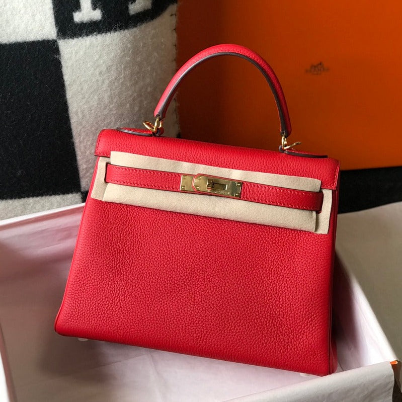 HM ケリー 28cm レッド トーゴ ゴールド金具