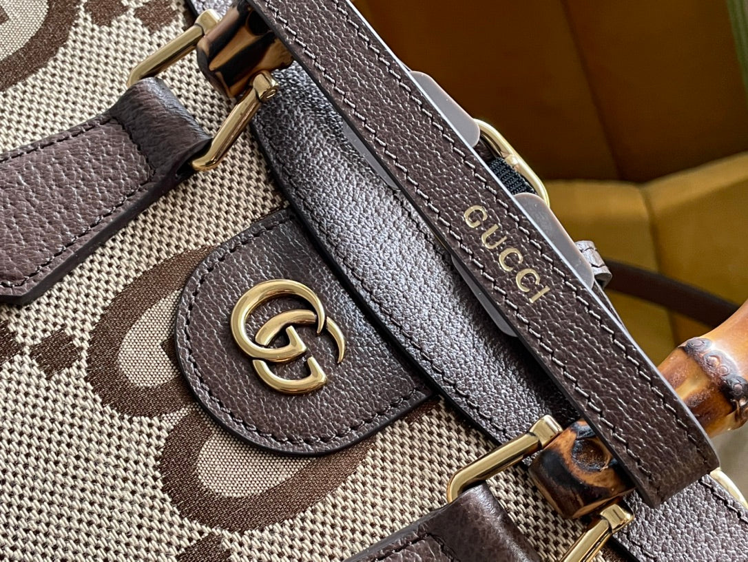 MINI SAC CABAS GG DIANA 27 EN TOILE BEIGE ET CUIR DE VEAU MARRON