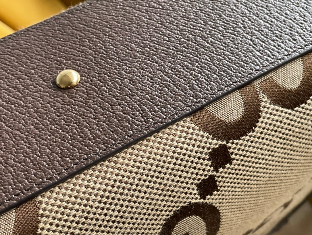 MINI SAC CABAS GG DIANA 27 EN TOILE BEIGE ET CUIR DE VEAU MARRON