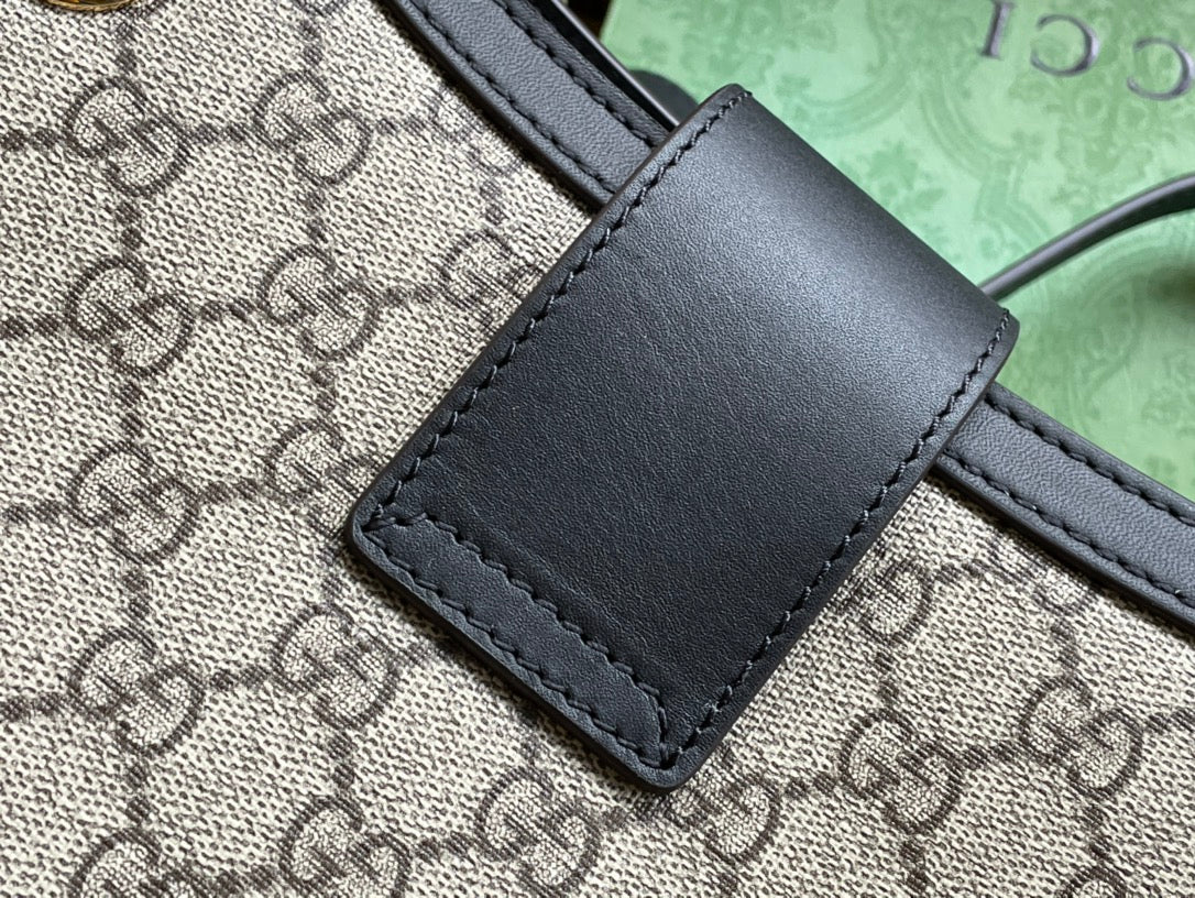 Grand sac bandoulière GG PADLOCK 35 en toile beige et cuir de veau noir
