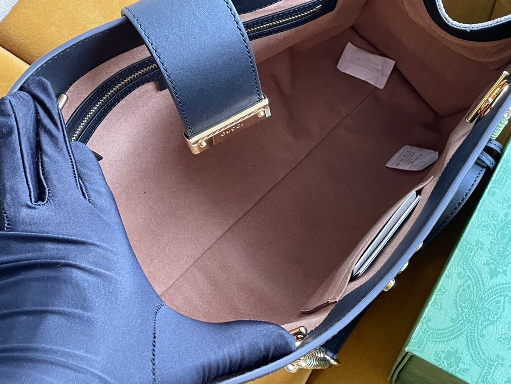 Grand sac bandoulière GG PADLOCK 35 en toile beige et cuir de veau noir