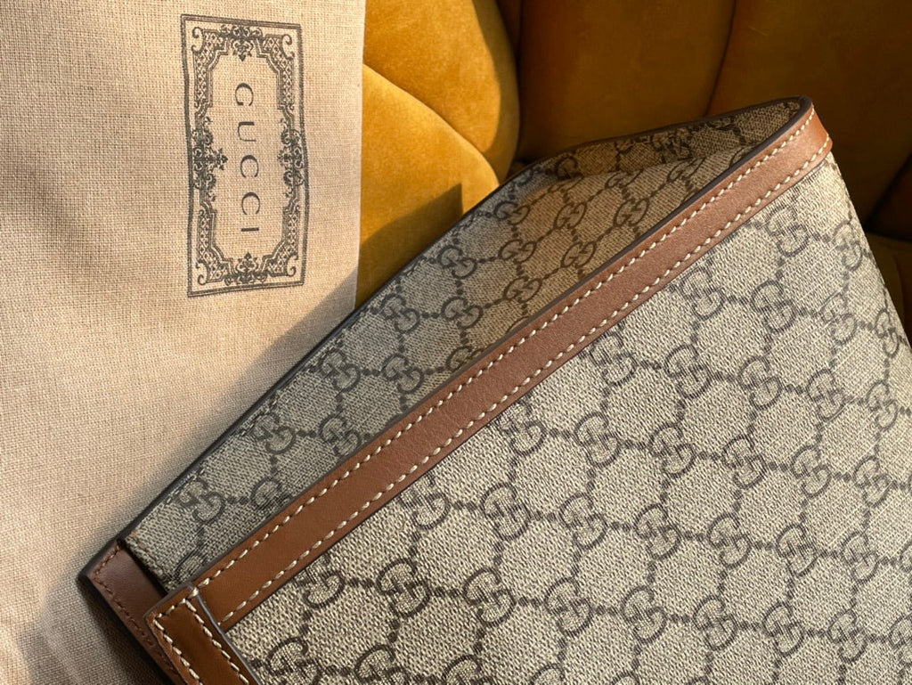 Grand sac bandoulière GG PADLOCK 35 en toile beige et cuir de veau marron