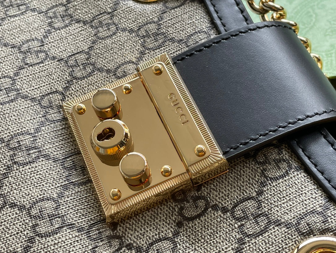 SAC À BANDOULIÈRE GG PADLOCK MOYEN 26 EN TOILE BEIGE ET CUIR DE VEAU NOIR