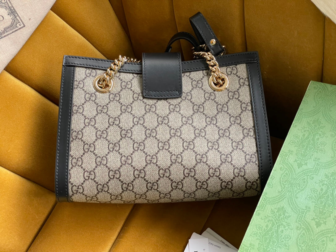 SAC À BANDOULIÈRE GG PADLOCK MOYEN 26 EN TOILE BEIGE ET CUIR DE VEAU NOIR