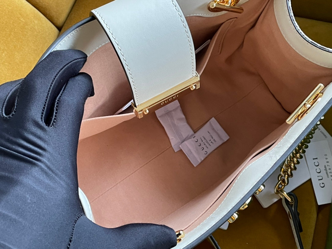 SAC À BANDOULIÈRE GG PADLOCK MOYEN 26 EN TOILE BEIGE ET CUIR DE VEAU BLANC