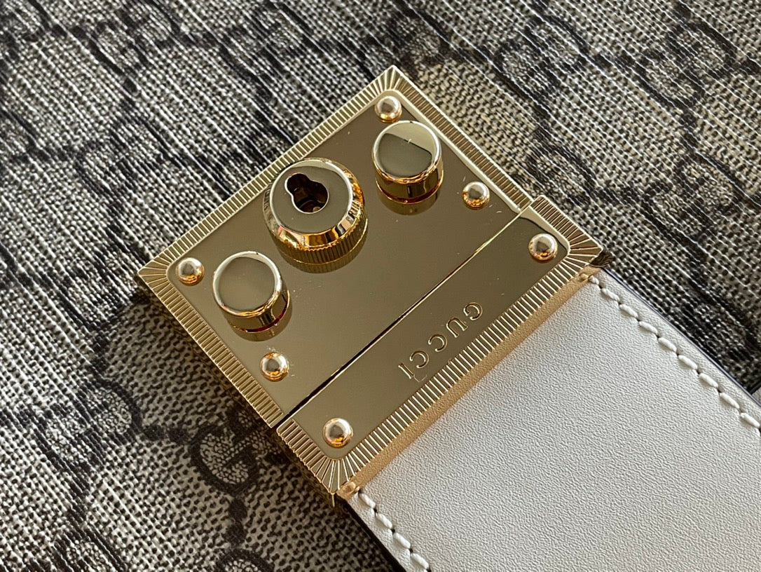 SAC À BANDOULIÈRE GG PADLOCK MOYEN 26 EN TOILE BEIGE ET CUIR DE VEAU BLANC