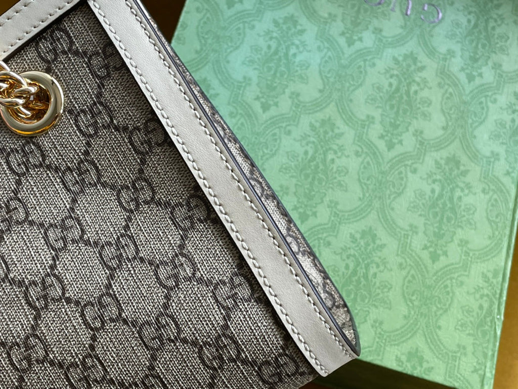 SAC À BANDOULIÈRE GG PADLOCK MOYEN 26 EN TOILE BEIGE ET CUIR DE VEAU BLANC