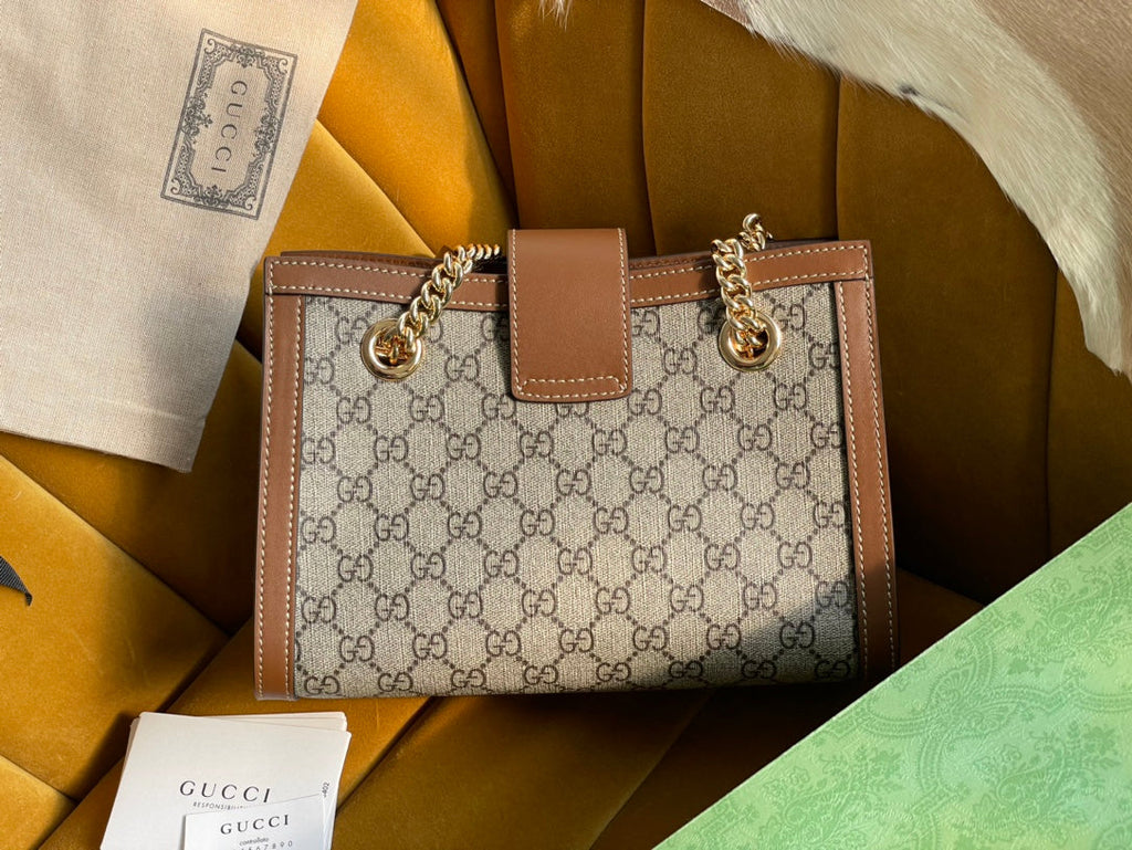 SAC À BANDOULIÈRE GG PADLOCK MOYEN 26 EN TOILE BEIGE ET CUIR DE VEAU MARRON