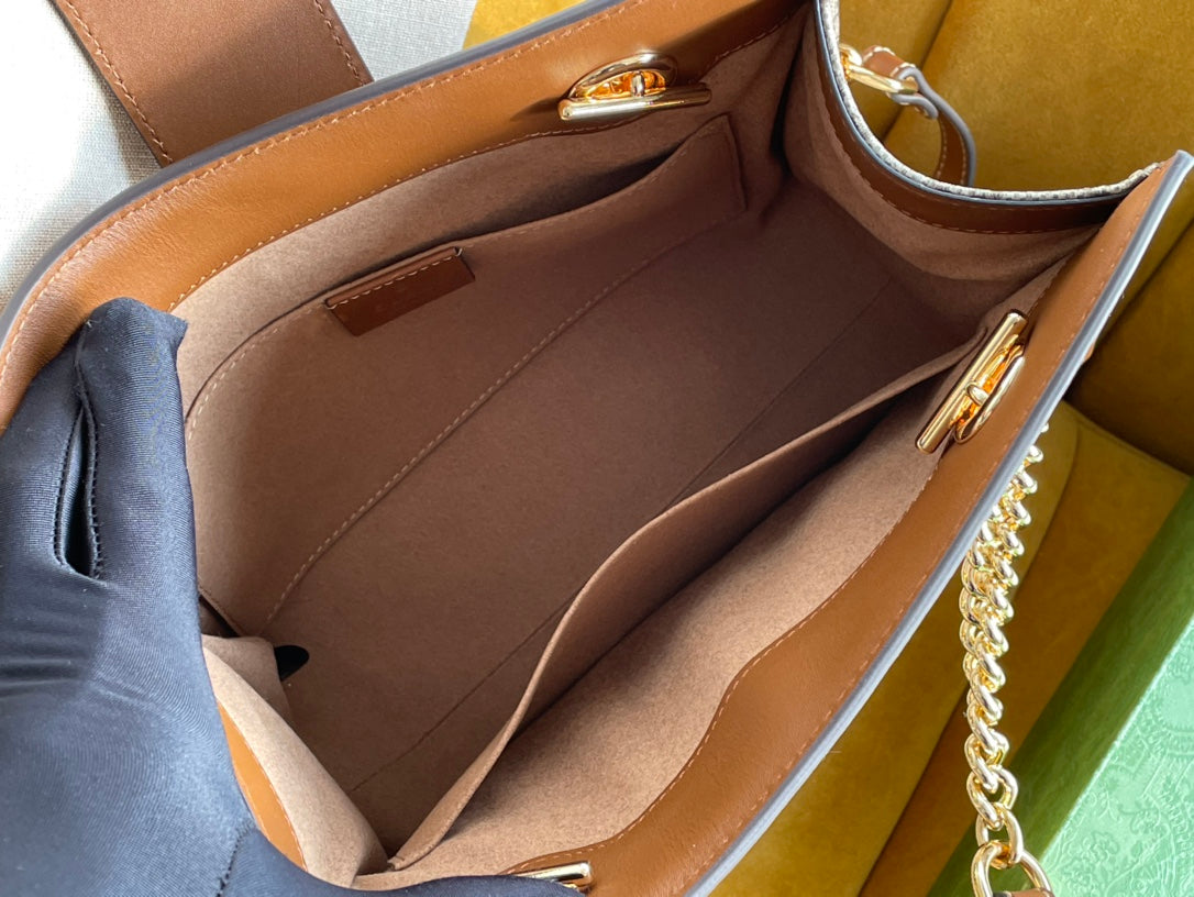 SAC À BANDOULIÈRE GG PADLOCK MOYEN 26 EN TOILE BEIGE ET CUIR DE VEAU MARRON