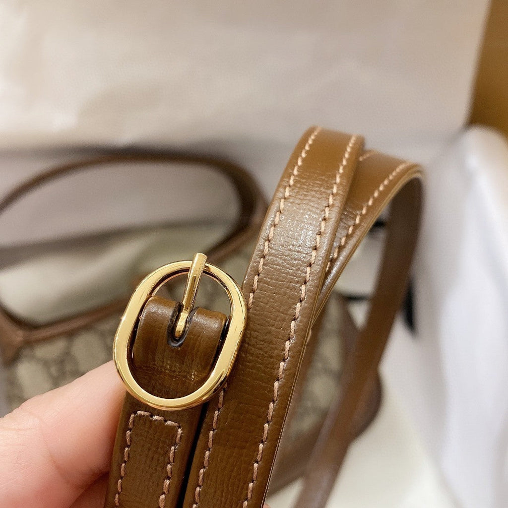 SAC À BANDOULIÈRE JACKIE 1961 MINI 19 EN TOILE BEIGE ET CUIR DE VEAU MARRON