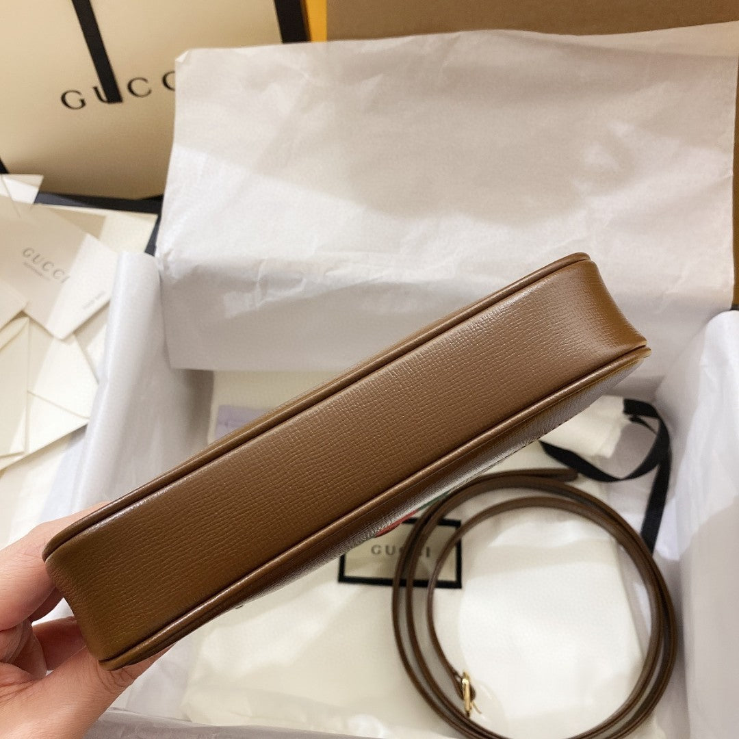 JACKIE 1961 PETIT SAC BANDOULIÈRE 28 EN TOILE BEIGE ET CUIR DE VEAU MARRON