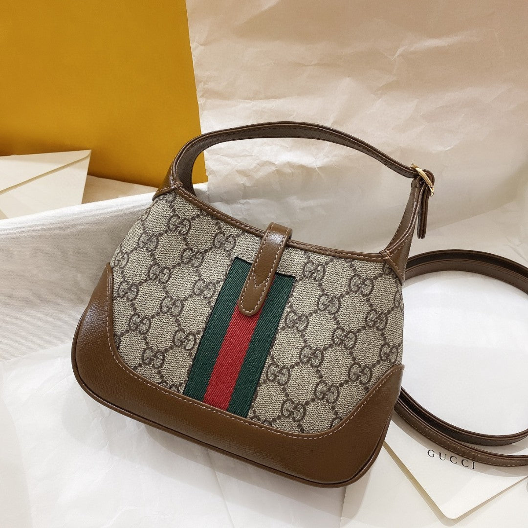 SAC À BANDOULIÈRE JACKIE 1961 MINI 19 EN TOILE BEIGE ET CUIR DE VEAU MARRON