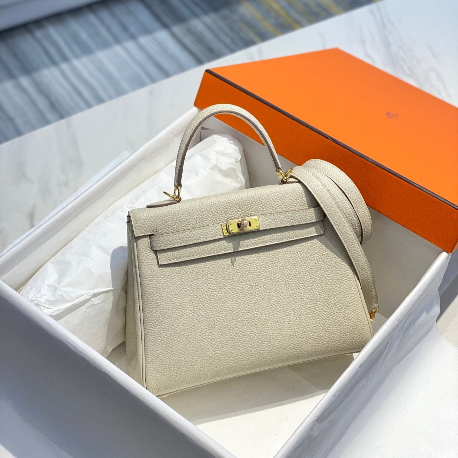 HM KELLY 25CM CRÈME TOGO QUINCAILLERIE OR