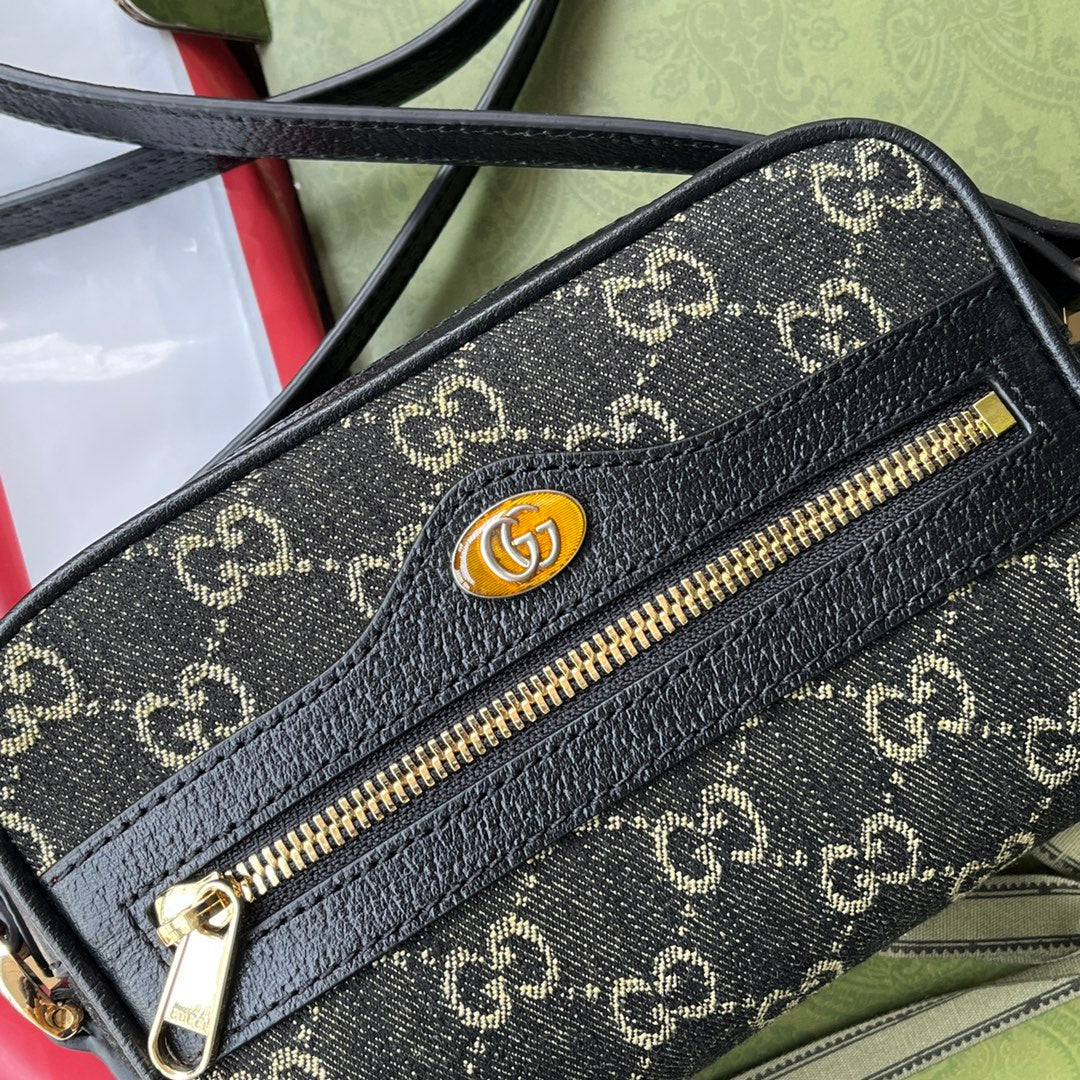 SAC À BANDOULIÈRE EN JEAN 17 NOIR AVEC BORDURE EN CUIR