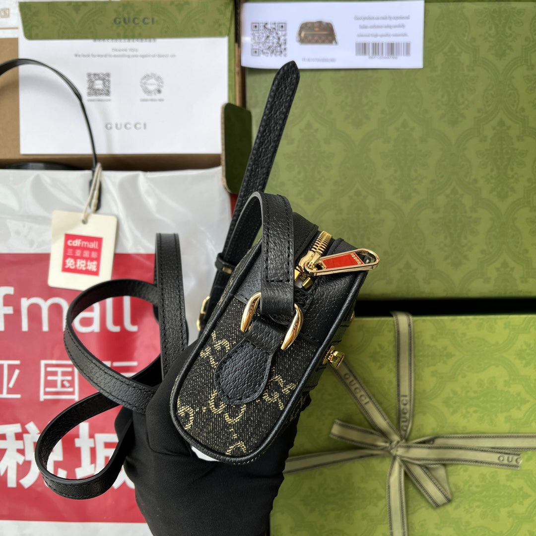 SAC À BANDOULIÈRE EN JEAN 17 NOIR AVEC BORDURE EN CUIR