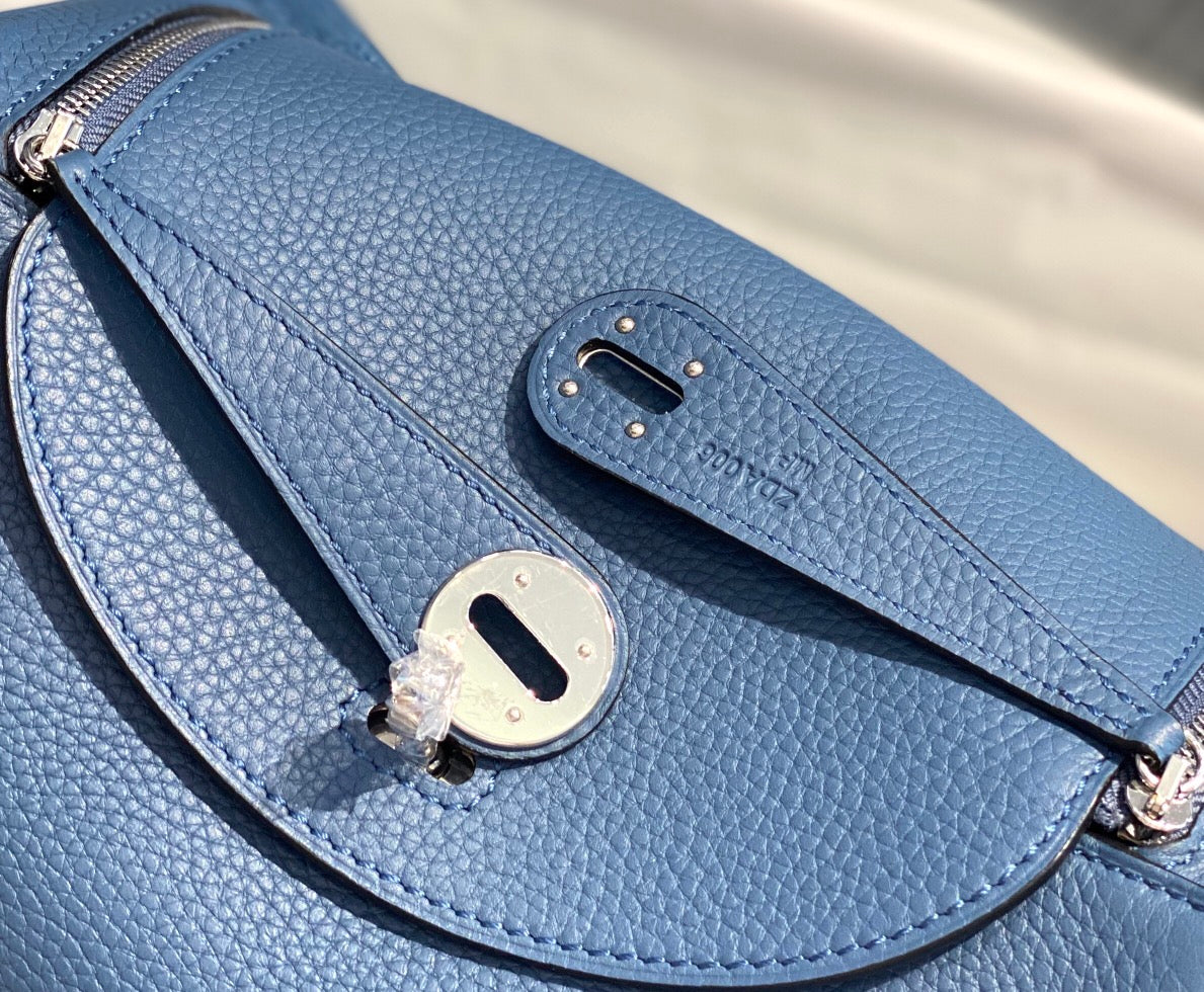 SAC HM LINDY 30 CUIR TAURILLON CLEMENCE AZUR
