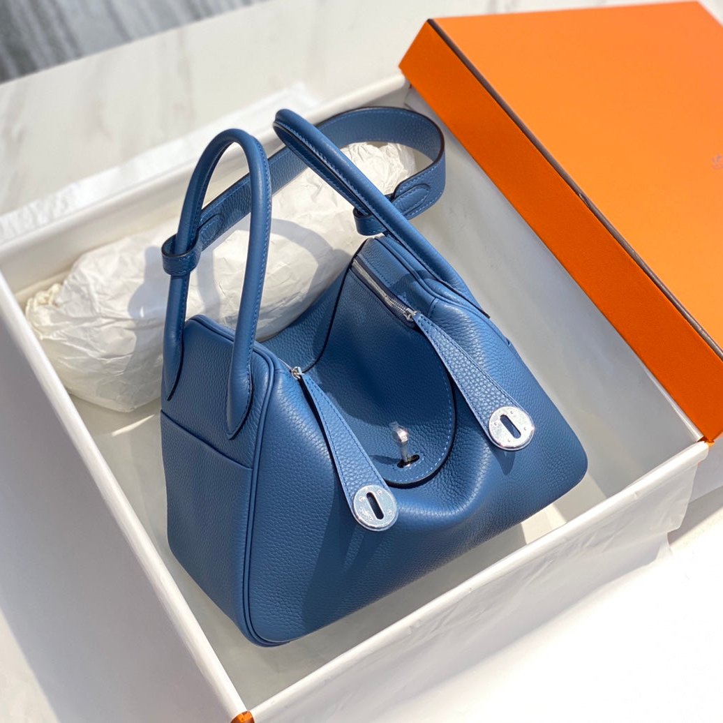 SAC HM LINDY 30 CUIR TAURILLON CLEMENCE AZUR