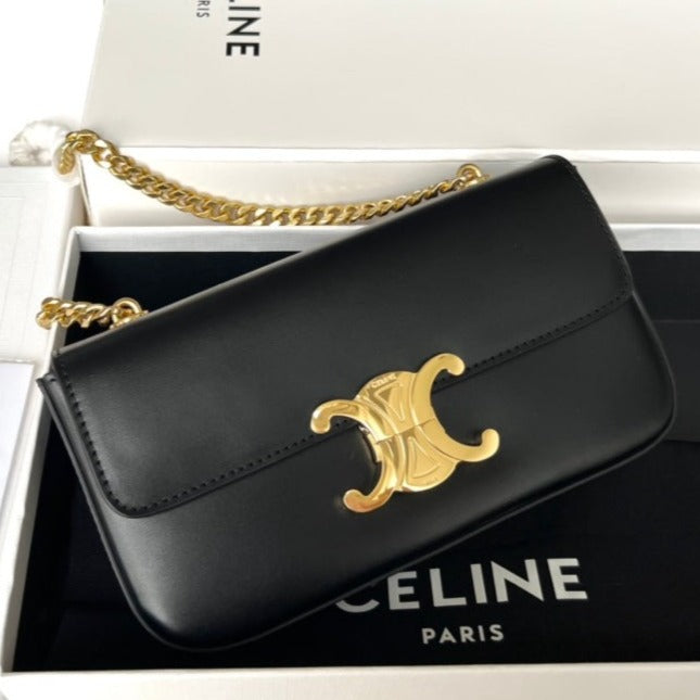 SAC À BANDOULIÈRE CHAÎNE EN CUIR DE VACHE NOIR TRIPHOME 20