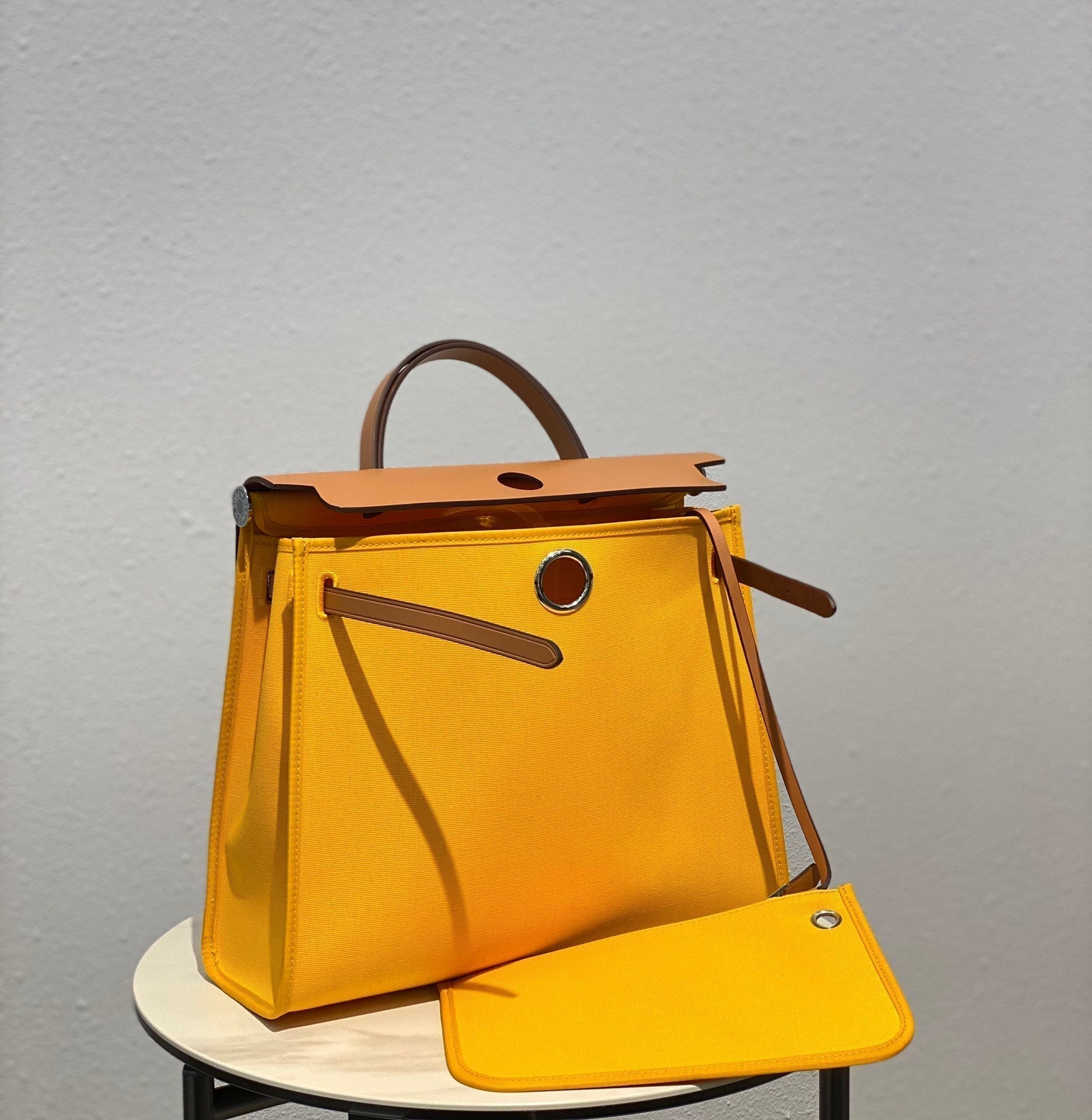 HERBAG 31 TOILE YELLOW CANVAS GOLD COWHIDE LEATHER