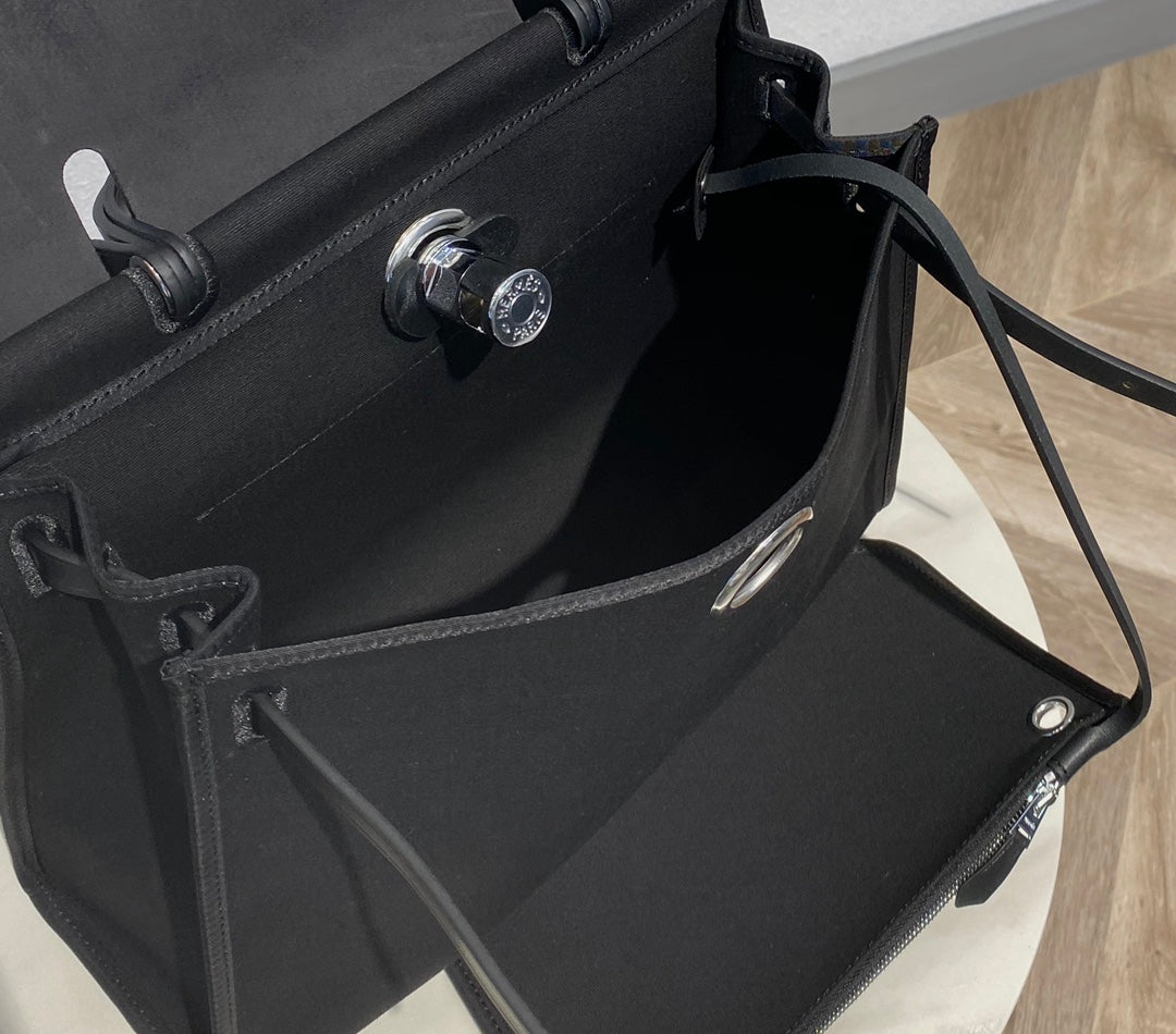 ハーブバッグ 31 トワル ブラックキャンバス ブラックカウハイドレザー