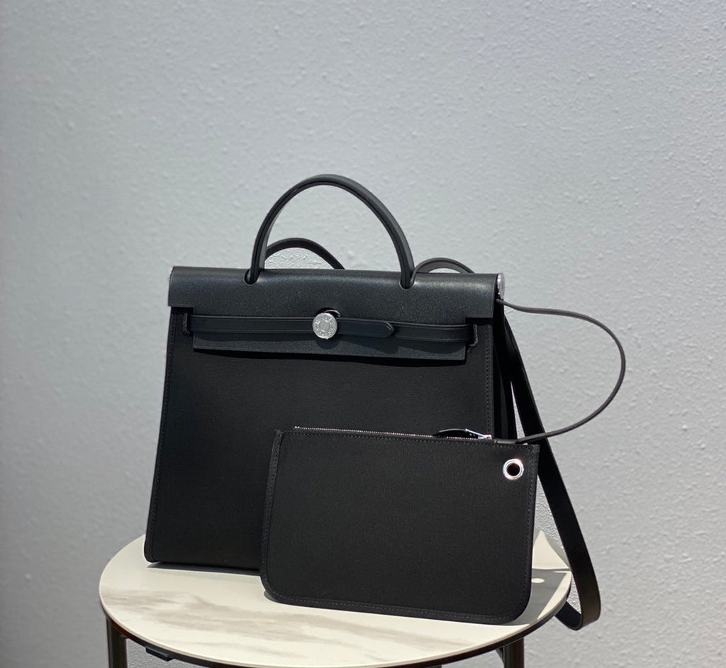 ハーブバッグ 31 トワル ブラックキャンバス ブラックカウハイドレザー
